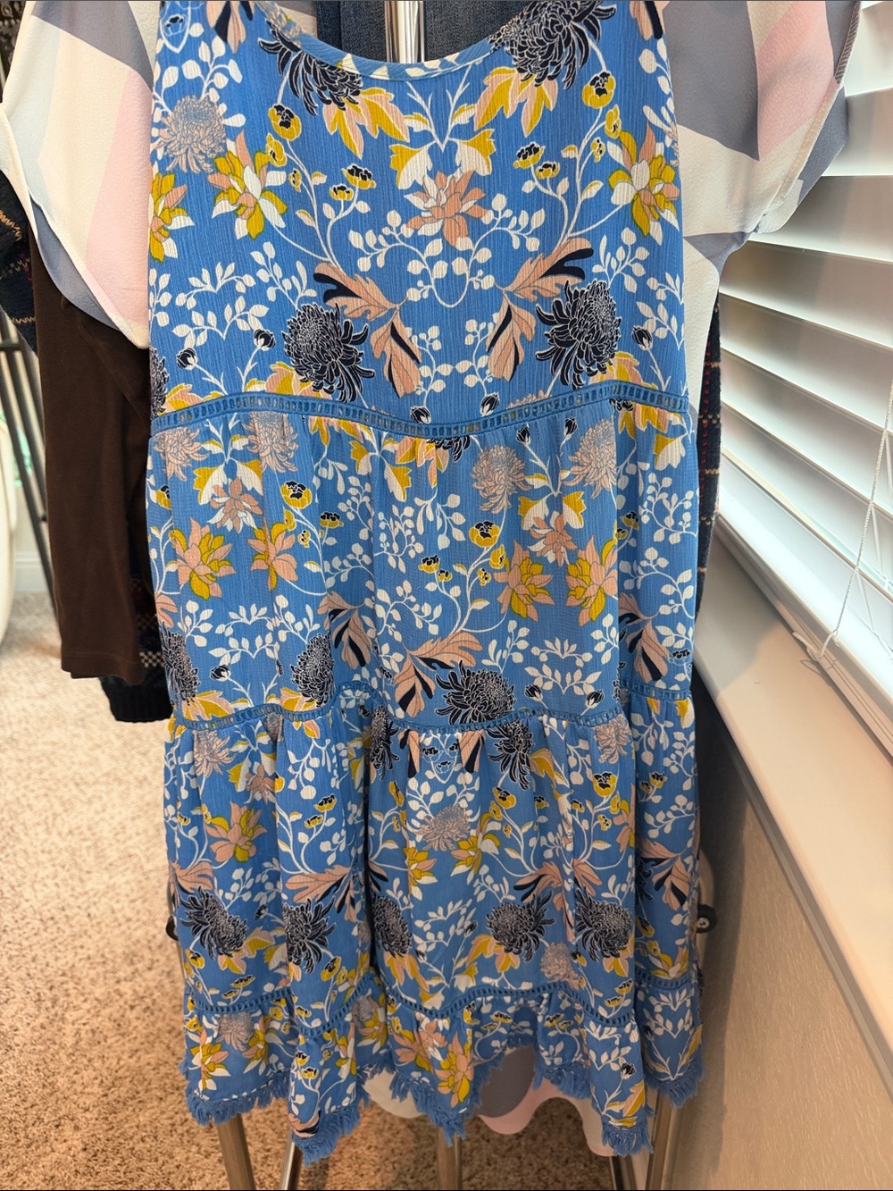Blue Floral Strapless Dress
